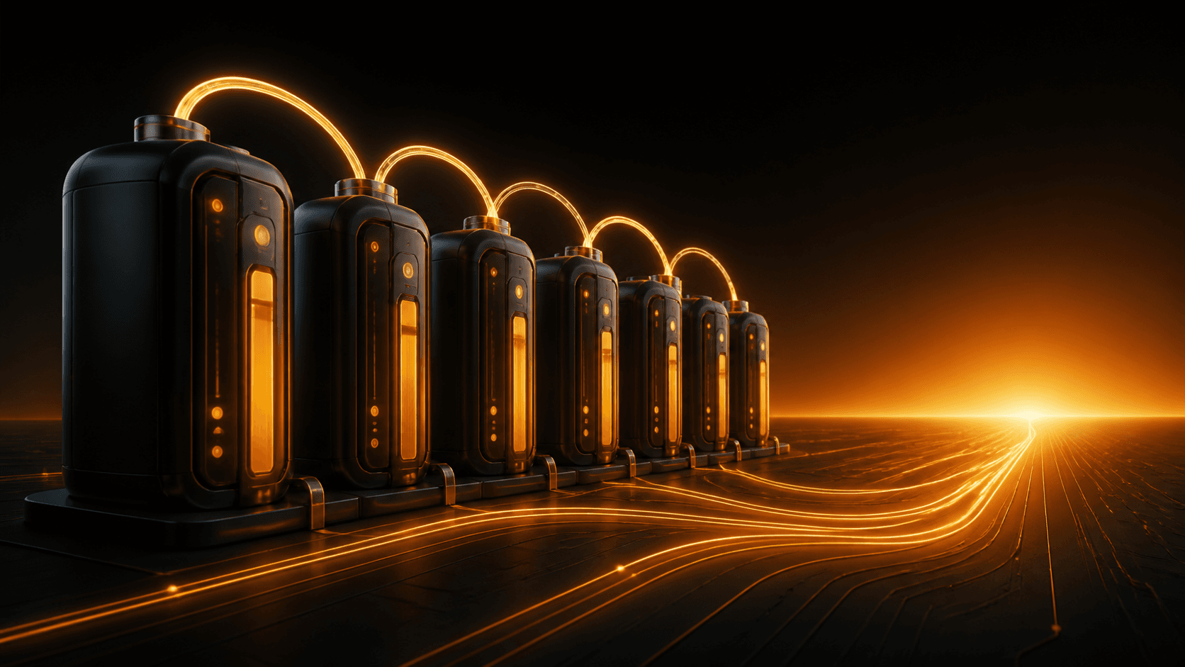 Industrial capacitor bank cabinets with gauges and cables in a brightly lit electrical control room.